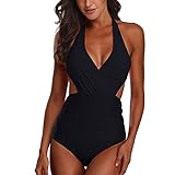😊😊 Halter con cuello en V: Bikini sexy con halter profundo con cuello en V, curvas de la cintura, mejora las líneas de la cintura y las piernas, muestra al máximo las hermosas curvas de tu cuerpo.