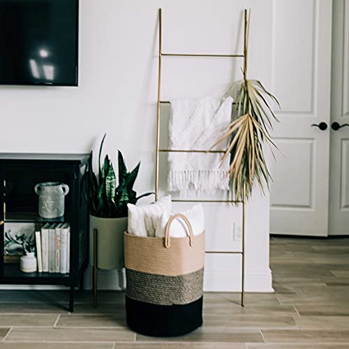 Image of OrganiHaus Tall Cotton Rope Laundry Basket & Hamper, Blanket Storage 52L | 3-Toned Brown - Tall Cotton Rope Hamper, 52L