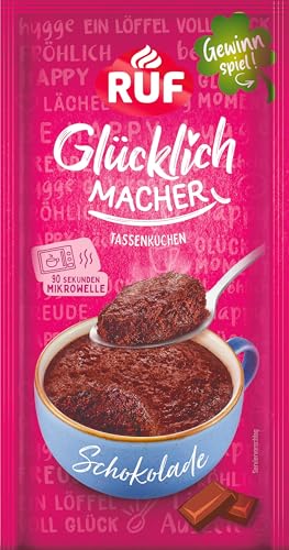RUF Glücklichmacher Tassenkuchen Schokolade, saftiger Mikrowellenkuchen in 90 Sekunden, einfach mit Milch anrühren & genießen, schneller Kuchengenuss für zwischendurch, 1 Portion