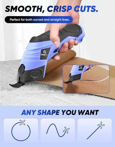 Image of Sakerplus Cordless Electric Scissors, Fabric Scissors, Powerful Pinking Shears, Rechargeable Cardboard Cutter (Blue-Bag(2 Tungsten Blade))