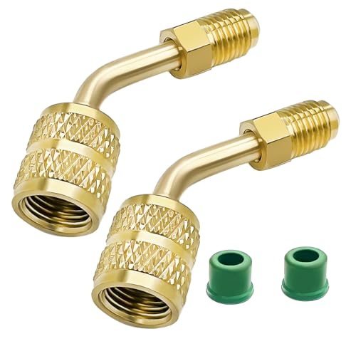 HZMM R410a Adapter for Mini Split System, 5/16 Inch SAE Female Quick Couplers to 1/4 Inch SAE Male Flare for HVAC, Mini Split Adapter, R410a Charging Vacuum Port Adapter, with Thimble, 2 Pack