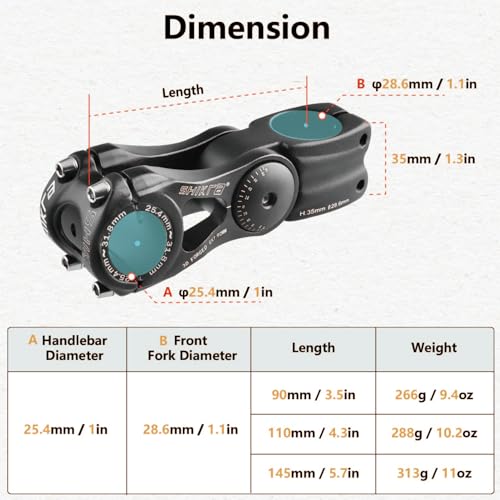 JEELAD Adjustable MTB Stem 25.4mm 85 Degree- 90/110/145mm Aluminum Alloy Mountain Bike Handlebar Riser for Road City Bike Bicycle (A-25.4 x 90mm)