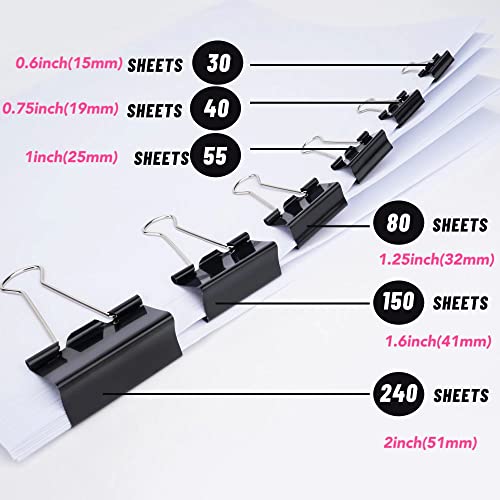 Medium Binder Clips And Paper Clips (48 Pcs) 1.25 Inch,Black Metal Medium Paper Clamps For Office, Home, School #TOP2