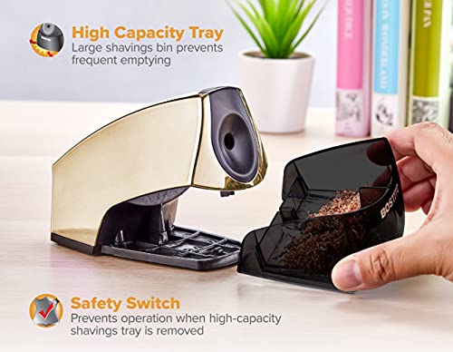 Bostitch Personal Electric Pencil Sharpener, Powerful Stall-Free Motor, High Capacity Shavings Tray, Gold Chrome #TOP2