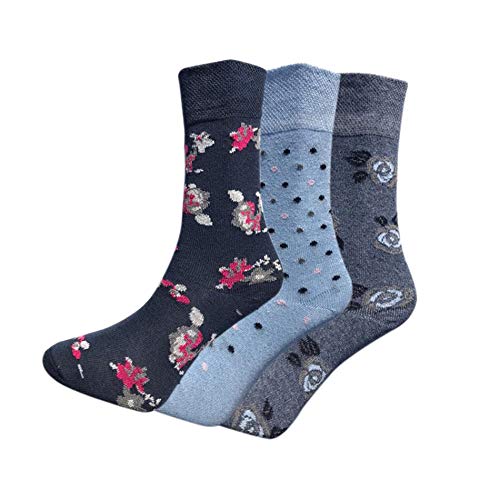 Rozgul 6 works Ladies Non-Elastic Diabetic Easy Grip Loose Soft Top Cotton Socks - Dotted & Multi-Colour Design, UK Size 4-7, EUR 35-39 - Image 3