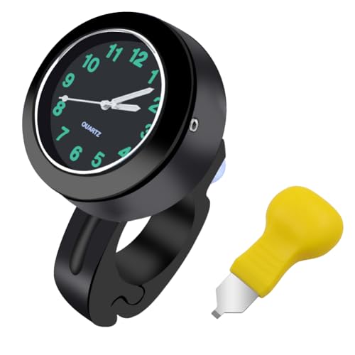 Tulov Motorraduhr, Schwarz Durchmesser 22-25mm Wasserdicht Leuchtend Motorraduhren für Lenker, Lenkerhalterung Uhr für Motorräder, Elektrofahrzeuge mit Batteriefachdeckelöffner