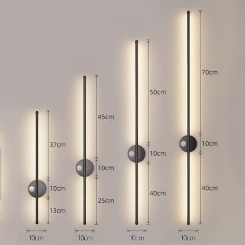 Lámpara de pared recargable USB con sensor de movimiento aplique LED largo de aluminio negro 6
