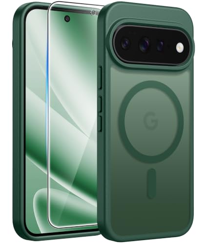 Image of FNTCASE for Google Pixel 11 Pro XL Case, Fit for Magsafe, Screen Protector | Translucent Matte Magnetic Back, 14FT Military Grade Drop Protection, Shockproof Protective Phone Cover, Green