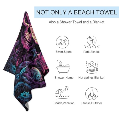 Serviette de plage Neon Skull au design graphique et séchage rapide