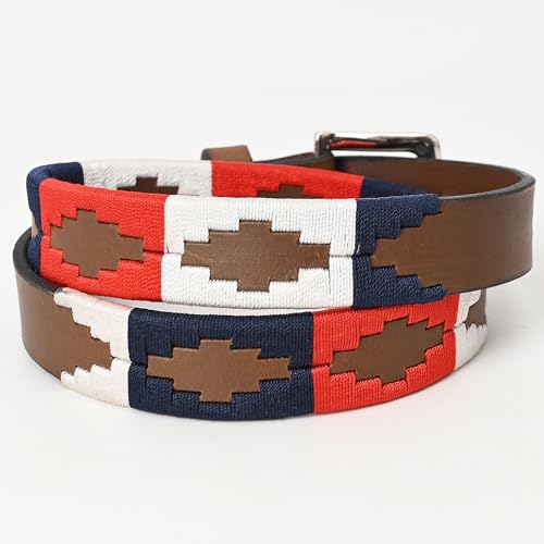 Western Brown Full Grain Genuine Leather Men & Women Belt Embroidered Orange Blue & White with Removable Buckle2