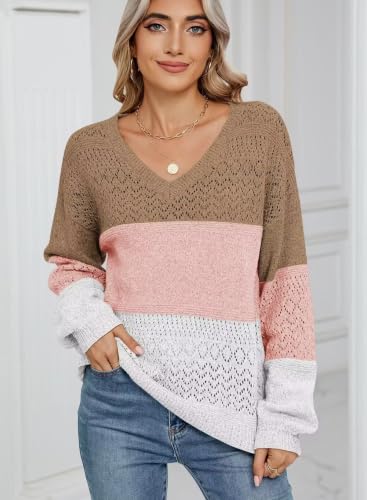 Image of JOCAFIYE Womens Sweaters Casual Long Sleeve V Neck Pullover Sweater Tops