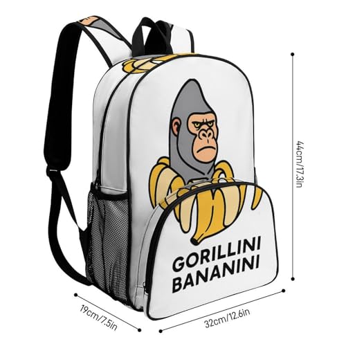 Gorillini-bananini Merch Large Travel Backpack Italian-Brainrot Meme Waterproof Lightweight Daypack White 44x32x19cm2
