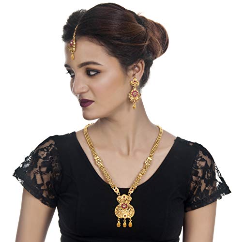 Image of Lucky Jewellery Designer Gold Plated Copper Stone Long Necklace Set for Girls & Women (430-G2SR-1083-PARENT)