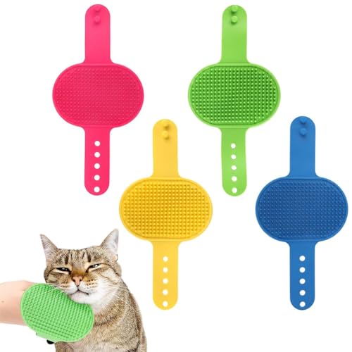 EJRUP Spazzola da bagno per cani e gatti,4 pezzi in gomma siliconica per animali domestici,spazzola massaggiante per cani e gatti,con cinturino regolabile,per cani e gatti a pelo lungo