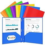 V-Opitos 6 Packs 2 Pocket Folders with 3 Prongs Fastener Clasps, Bulk Heavy Duty Plastic Folders, Multicolor Files Folders in 6 Colors for School and Office