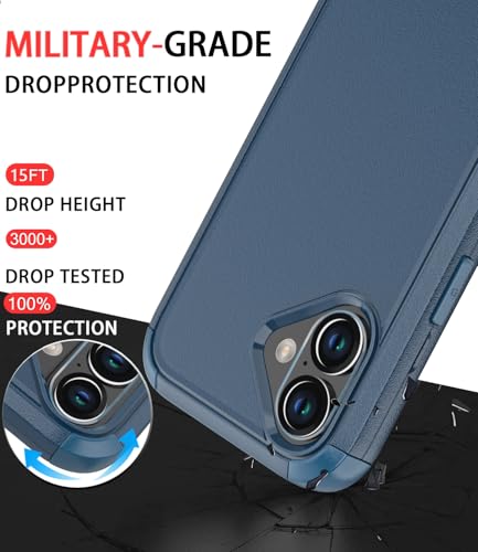 Image of Diverbox for iPhone 16 Case [Shockproof] [Dropproof] [Tempered Glass Screen Protector + Camera Protectors] Heavy Duty Protection Phone Case Cover for Apple iPhone 16 (Blue)