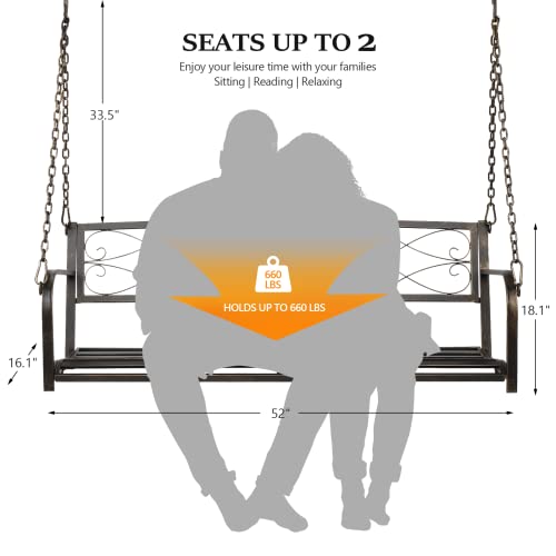 Vingli Upgraded Metal Patio Porch Swing, 660 Lbs Weight Capacity Steel Porch Swing Chair For Outdoors, Heavy Duty Swing Chair, Bench Swing For Gardens & Yards (Antique Bronze) #TOP3