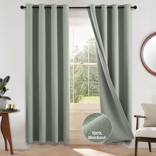 Image of COSVIYA 100% Blackout Sage Green Linen Curtains & Drapes 72 Inch Length | Light Blocking Full Room Darkening Grommet Insulated Thermal Window Panels for Bedroom /Living Room,52x72 inches,2 Panels
