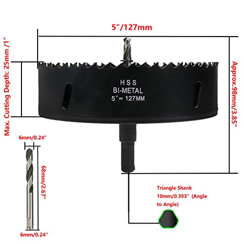 Image of Hole Saw 5-inch Dia Hole Cutter Drill Bit for Drilling Holes in Wood, Plastic, Drywall, Thin Metal