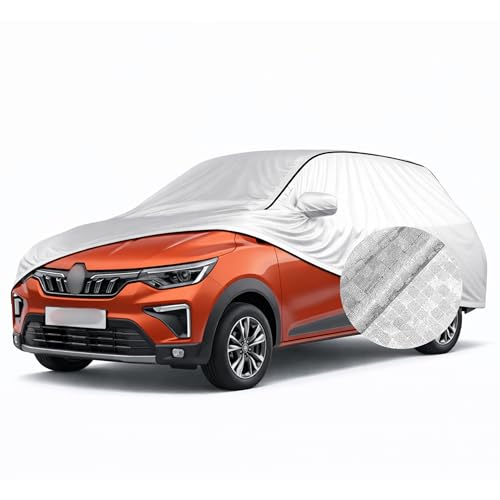 Image of SEAZEN Waterproof Car Cover for Renault Triber | Dustproof, UV & Scratch Resistant Soft Cotton Lining | Triple Stitched, Mirror Pockets & Elastic Hem | Metallic Silver with Black Piping
