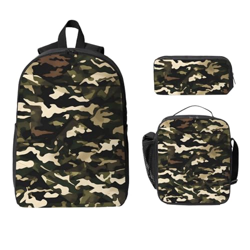 Camo print Backpack Bookbag for Daily Use,3 Pcs Backpack Set with Lunch Box and Pencil Case2