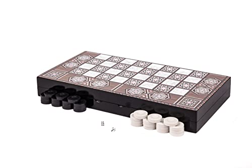 Turkish Backgammon Backgammon Board Game Set - 19'' Board Games For Adults With Polished Wooden & Elegant Mosaic Design For Classic Fun - Travel Games For Family, & Couples Entertainment (Pearl) #TOP4