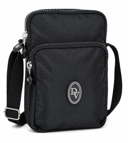 Image of DV Small Crossbody Bag for Women & Girls – Mini Lightweight Shoulder Travel Bag with Zip Pockets & Adjustable Adjustable Strap, Phone Bag, Multiple Patterns (Black)