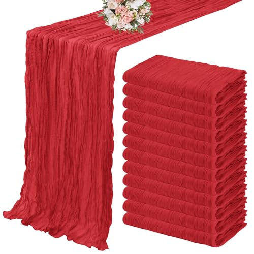 YMHPRIDE 12 Pack Cheesecloth Table Runner 35x120in Red Table Runner