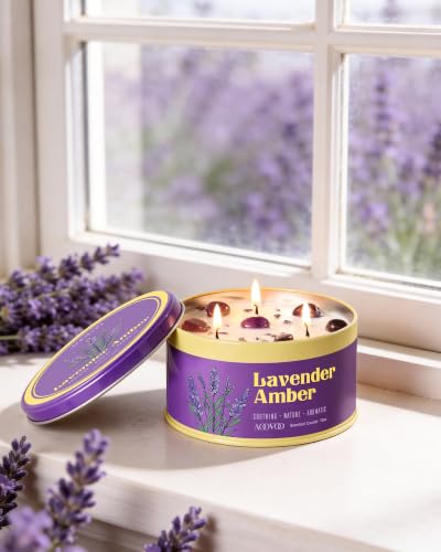 Image of AOOVOO Lavender Amber Candles for Relaxation - 2 Pack Scented Candle