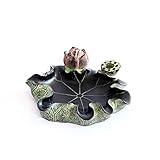 CHENMIAOMIAO Lotus Ceramic Ashtray, Frog Decorative Lotus Leaf Ash Cylinder Stand, Cigarette and Cigar, Mini Fruit Board (Color : A)