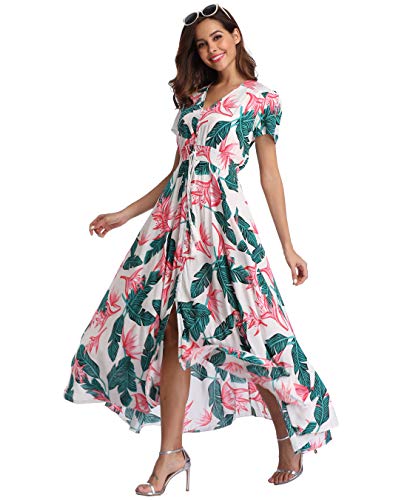 Image of Ferrendo Women Summer Maxi Dresses Casual Dress 2026 Beach Vacation Outfits Green Leaf S