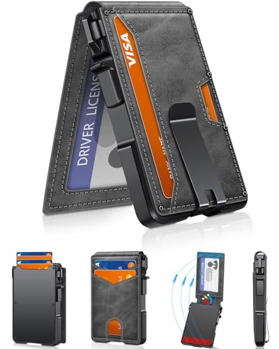 Image of ZALVEX Wallet for Men, Mens Minimalist Wallet 9-13 Cards, Slim Compact Wallet with Money Clip & ID Window, RFID Blocking Smart Pop Up Card Wallet, Metal Aluminum Credit Card Holder Bifold Wallet