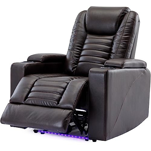 Ufinego Power Recliner Chair With Adjustable Headrest, Electric Home Theater Seating Pu Leather Reclining Chair With Hidden Arm Storage & Cup Holders For Living Room #TOP27