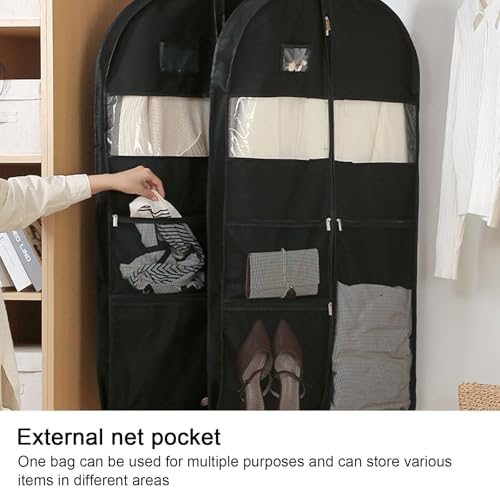 Hanging Garment Bags for Closet Costume Garment Bag with 3 Clear Zipper Pockets for Suits Dress Cover, Travel & Competitions Protector(60x10x130cm/24x4x51")3