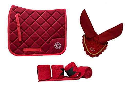 EQUIPRIDE DRESSAGE SET WITH MATCHING EARS & BANDAGES RED (Pony)
