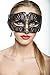 Kayso BD008BLBK Black Luxury Roman Guard Filigree Laser Cut Metal Mask with Blue Rhinestones - One Size