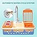 CUTE STONE Pretend Play Kitchen Sink Toys with Play Cooking Stove, Pot and Pan with Spray Realistic Light and Sound, Dish Rack & Play Cutting Food, Utensils Tableware Accessories for Kids Toddlers
