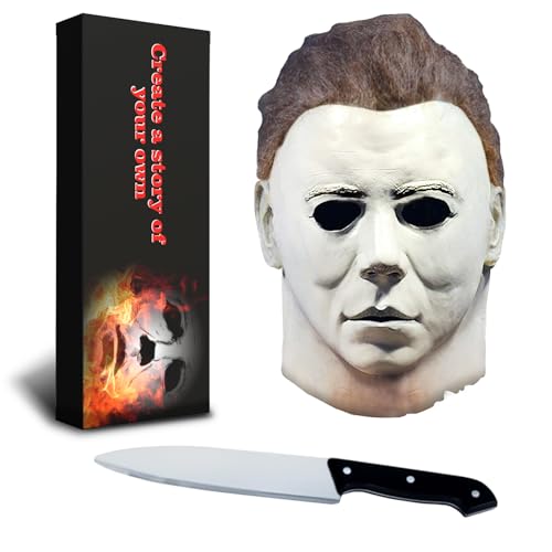 FGHJKL Halloween Horror Mask for Adults Men With Classic Knife Props Halloween Scary Mask for Cosplay (Style A)