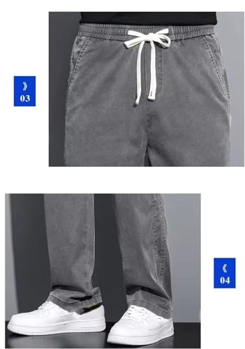 Men's Summer Soft Lyocell Fabric Jeans Thin Loose Straight Drawstring Elastic Waist Korea Casual Trousers3