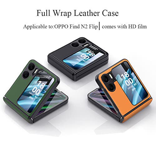 Byooti Leather Case For Oppo Find N2 Flip With Hinge Protection And Screen Protector, Pu Leather Hard Pc Shell Slim Fit Durable Shockproof Phone Case For Oppo Find N2 Flip,Green #TOP1