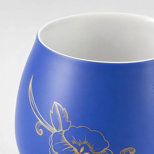 Image of Yundu 12 OZ Ceramic Mug with Lid & Tea Strainer - Matte Blue Tea Cup with Golden Flower, Stainless Steel Infuser for Loose Leaf Tea