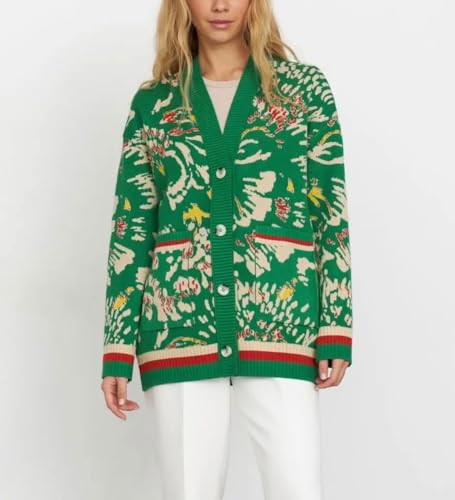 chouyatou Women's Boho Floral Pattern Cardigans Button Down Color Block Knitted Cardigan Sweater Coat with Pockets2