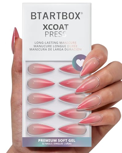 BTArtbox Press On Nails Stiletto Blush Tipsy Peach Pink Medium 32Pcs