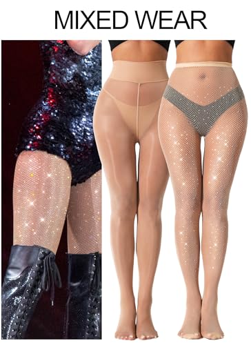 VEBZIN 2 Pairs of Women's Sheer Tights, Fishnet Tights Match Sets Sparkly Tights Sheer Stockings Pantyhose2