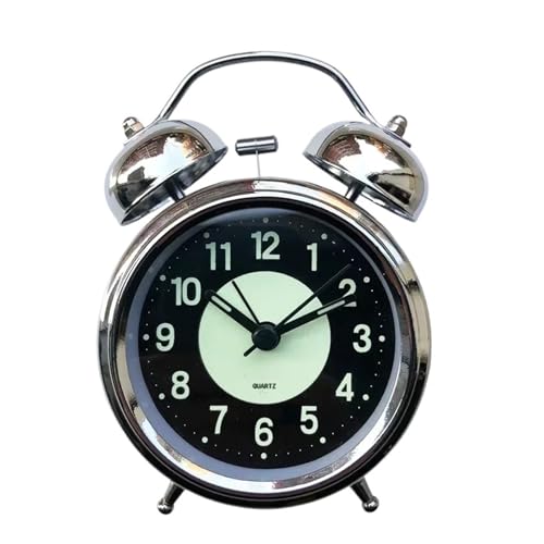 SHANHENGYUN Reloj despertador de metal súper fuerte con luz nocturna, reloj silencioso retro para mesa de noche para el hogar y el dormitorio (estilo B)