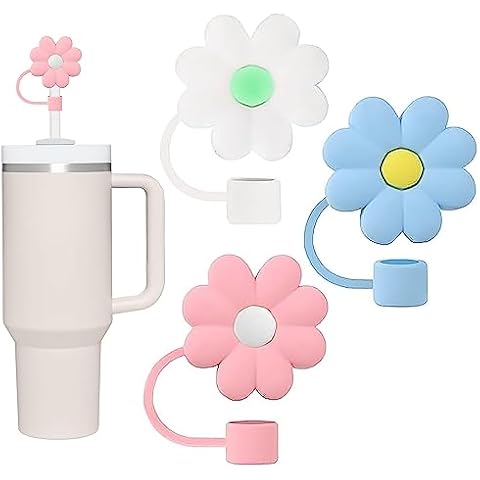 3PCS Straw Covers for Tumbler, Silicone Straws Cover for Stanley 40 oz, 30 oz, Topper for Stanley Cup, Drinking Straw Accessories (Flower) Cover