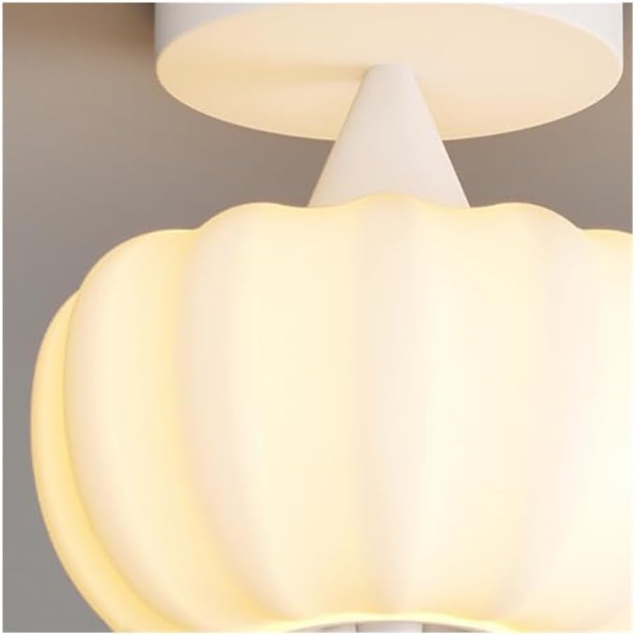 Cream White Ceiling Light, LED 9W 3-Color Dimming Pumpkin Style Flush Mount Ceiling Lamp, with Ribbed Acrylic Shade,Lighting Fixture for Bedroom, Hallway