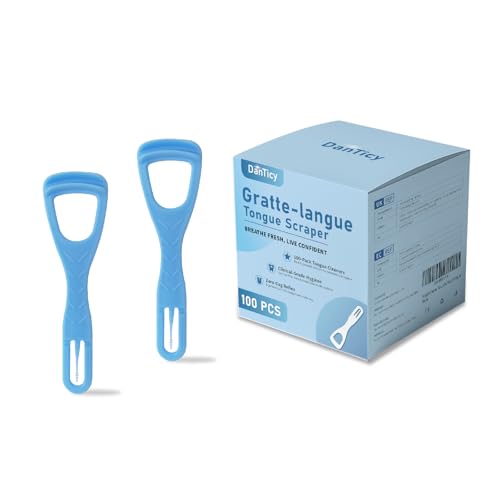 Tongue Cleaner Tongue Scraper Disposable Plastic Scraper Clean Tongue Promote Fresh Breath Includes Safe Fold- Back Tooth Pick 100 Count