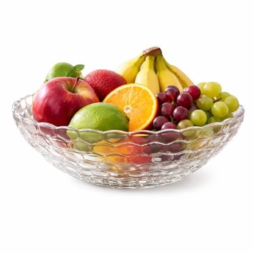 Image of Pure Source India Premium Glass Fruit Bowl - 9 Inch Decorative Serving Bowl (1000ml Capacity)