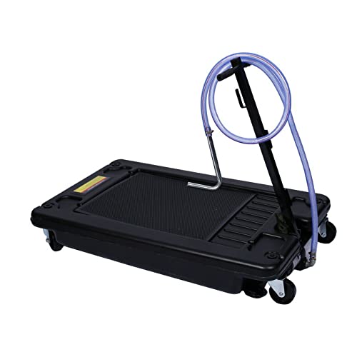 WTRAVEL 17 Gallon Oil Drain Pan with Pump, Low Profile Oil Drain Pan with Hose, Swivel Casters Wheels for Trucks Cars SUVs Oil Draining (Black, 17-Gallon-Electric Pump)